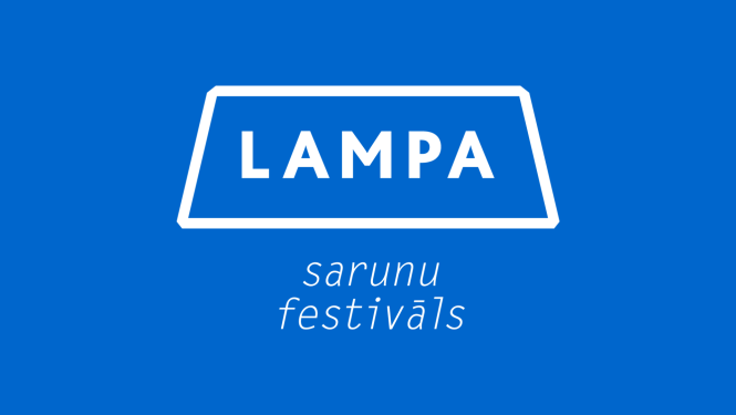 Sarunu festivāla Lampa logo uz zila fona