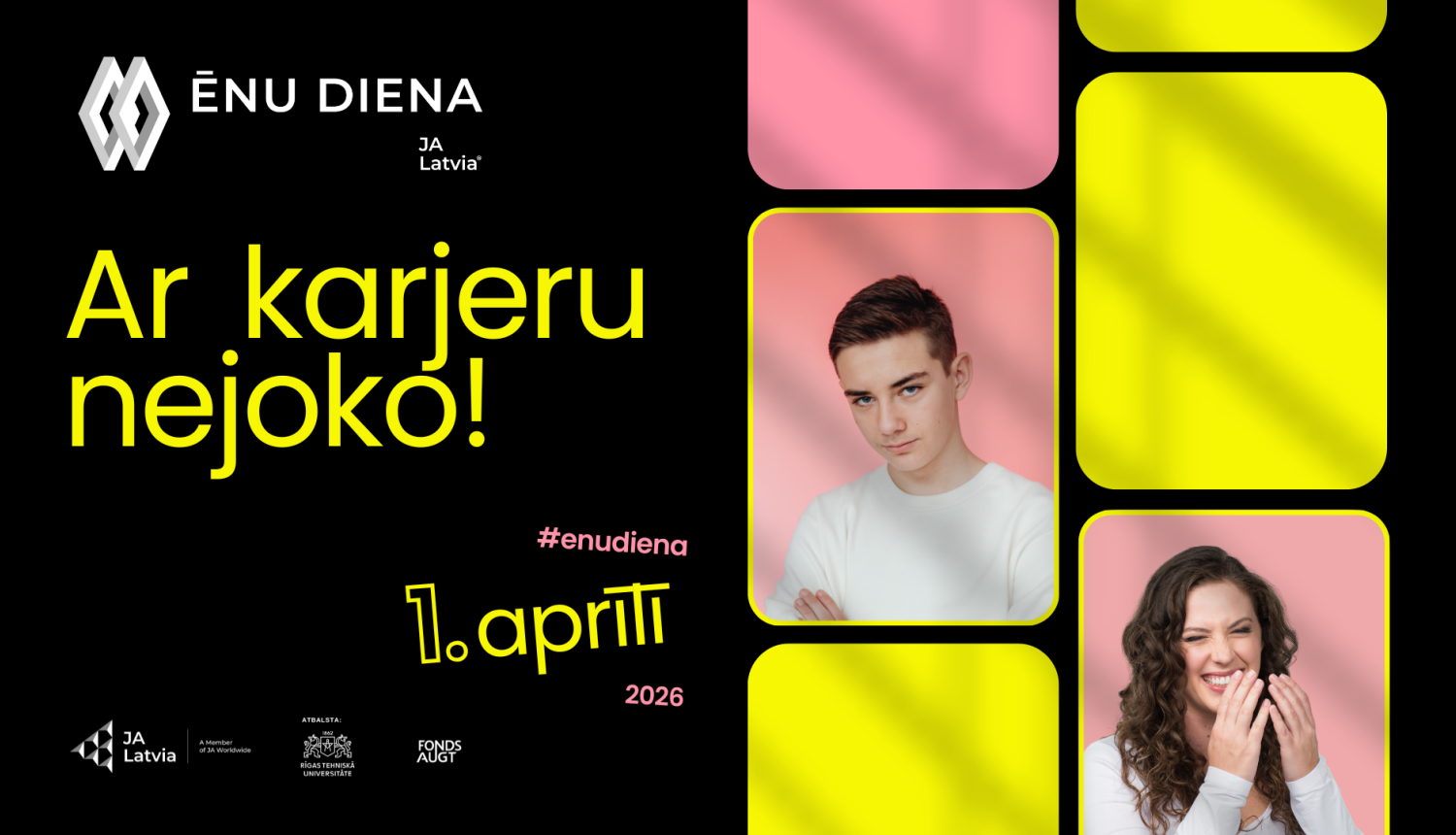 Attēls ar tekstu Ēnu diena, ar karjeru nejoko, attēlā - jauns vīrietis un jauna sieviete